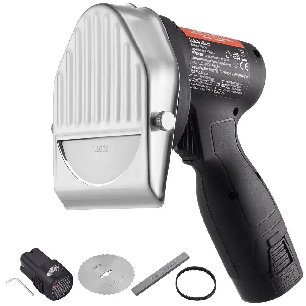 มีด Shawarma ไฟฟ้า 80W แบตเตอรี่ไร้สาย Professional เนื้อตุรกีสแตนเลส Doner Kebab เครื่องตัด 2 ใบมีด