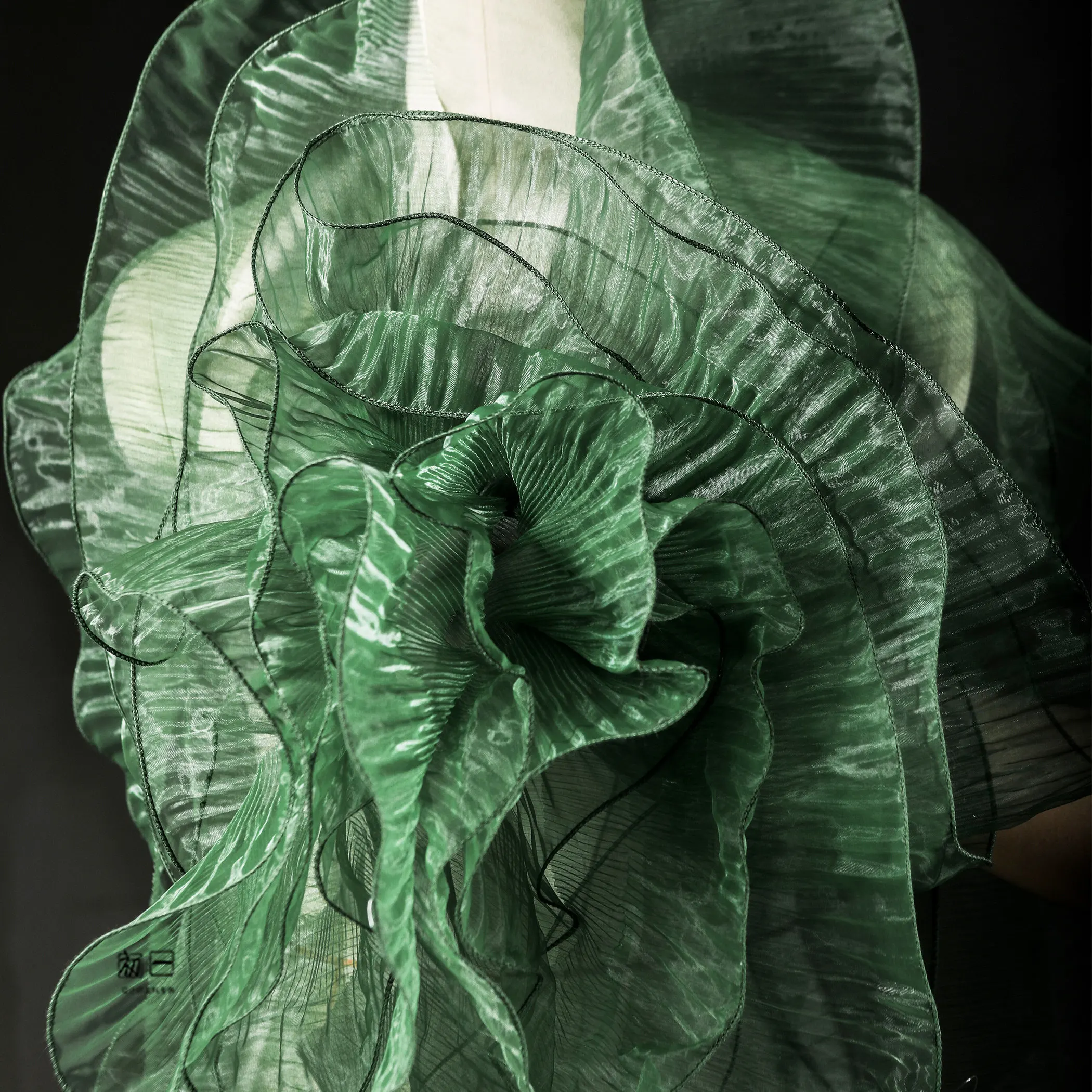 Pure Green Transparent Leaf Large Lace Organza Gradient Three-Dimensional Pleated Wedding Dress Clothing Accessories