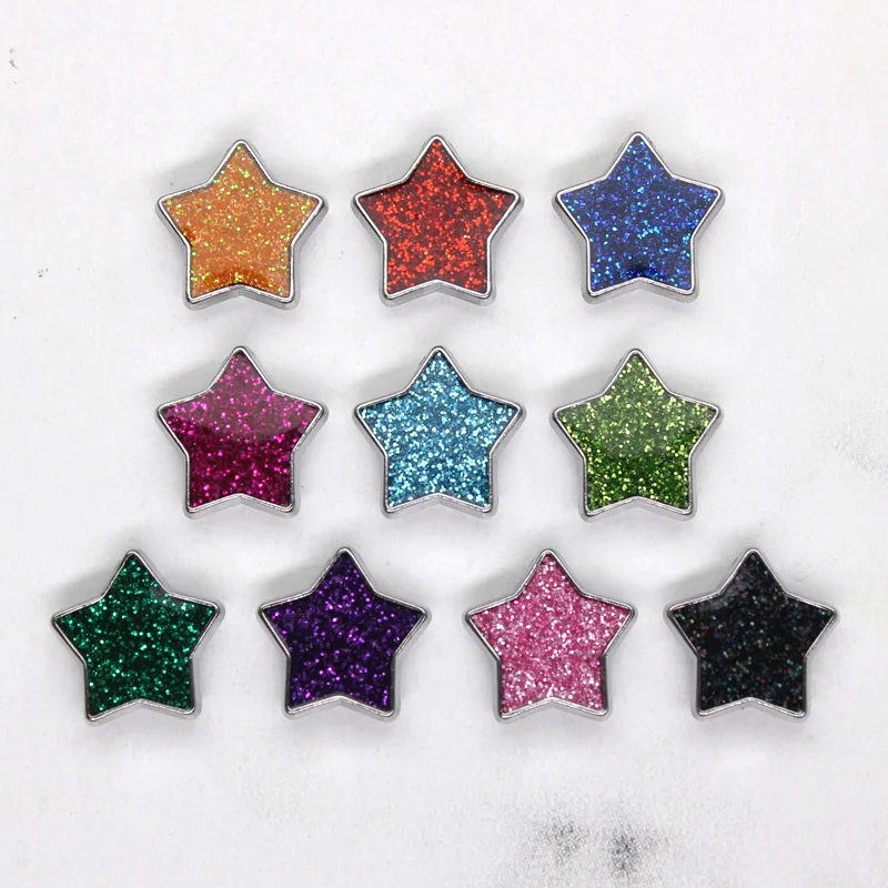 10pcs 8mm Glitter Stars Slide Charms For Jewelry Marking Bracelet Pet Collar Choker Wristband Keychain Women DIY Accessories