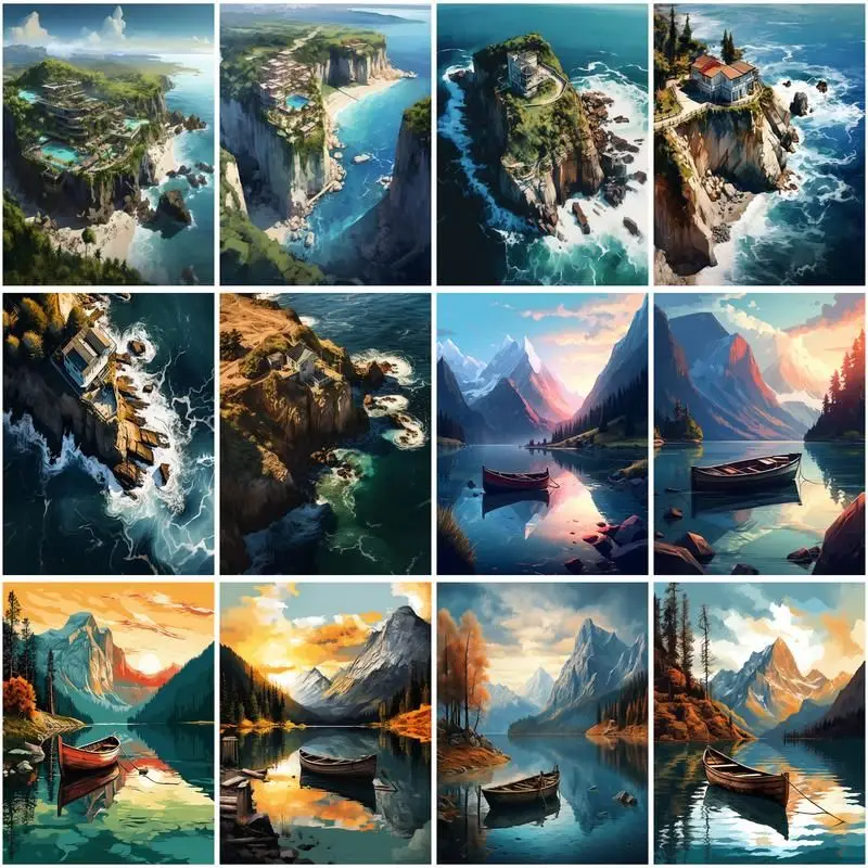 

GATYZTORY DIY Pictures By Number Mountains Scenery Kits Painting By Numbers Sea Drawing On Canvas HandPainted Gift Home Decor