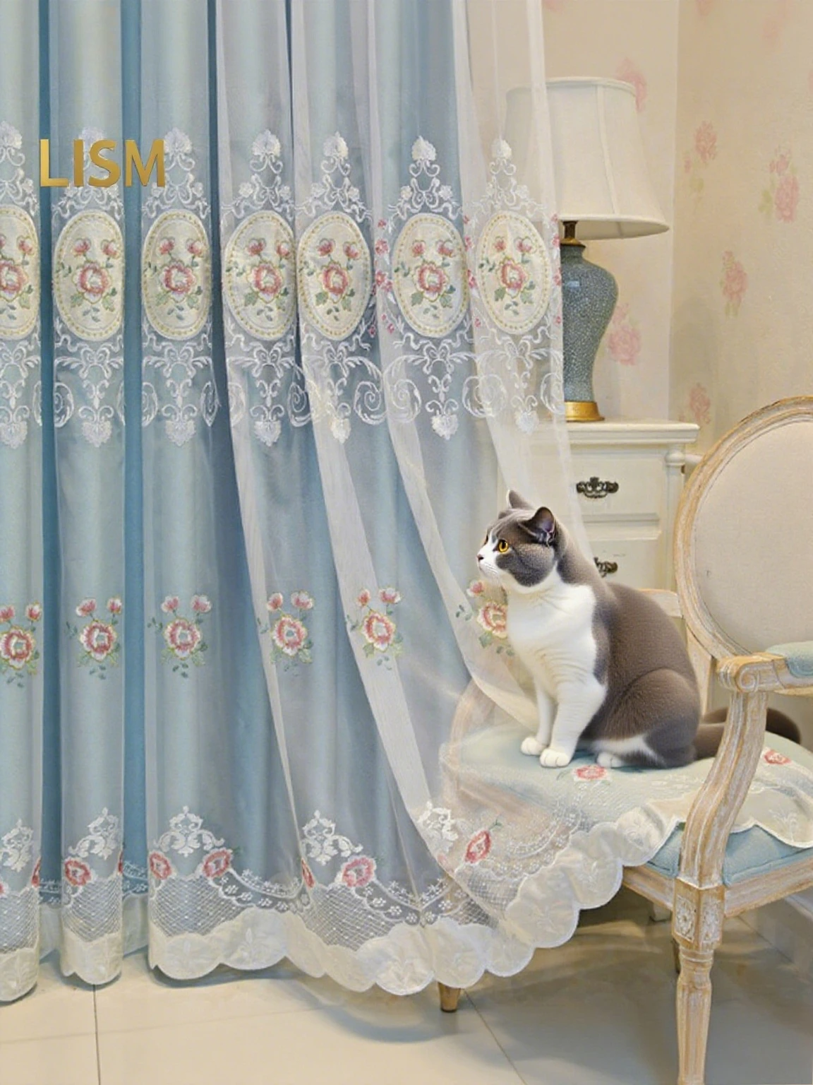 

Luxury Cloth Gauze Integrated Double-layer Curtain for Living Room and Bedroom Embroidered with Lace Decor Tulle Blackout Custom