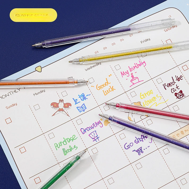 12 ColorS Metallic Glitter Gel Pen, Colorful Accounting Pen Set, Fresh And Cute Color Changing Shiny Fluorescent Neutral Pen