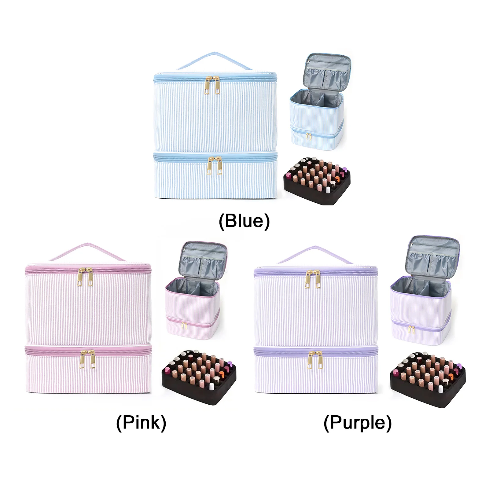 

Двухслойная сумка-органайзер для лаков для ногтей из искусственной кожи с ручками, органайзер для хранения лаков для ногтей для женщин, маникюрные принадлежности