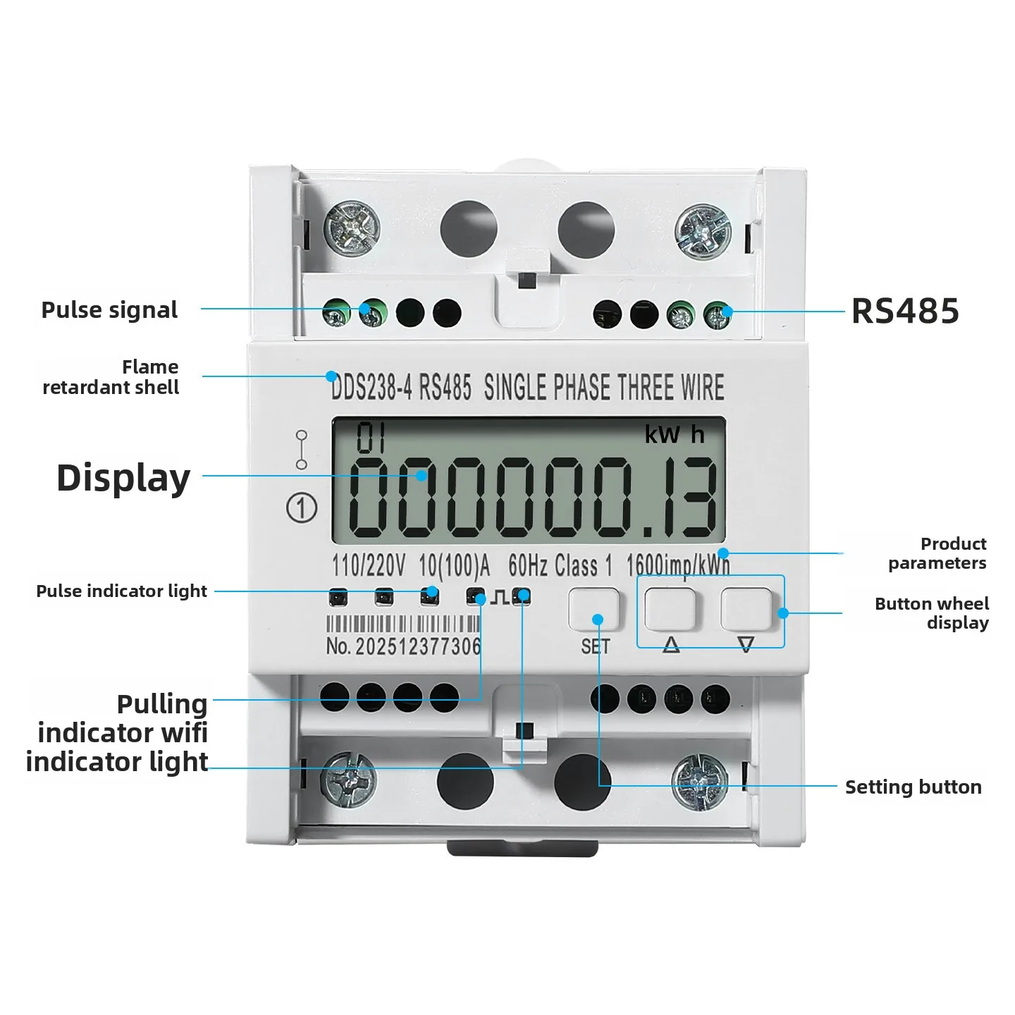 

DDS238-4 RS485 Американский интеллектуальный счетчик электроэнергии Специальный однофазный трехпроводной дистанционный централизованный электроэнергетический
