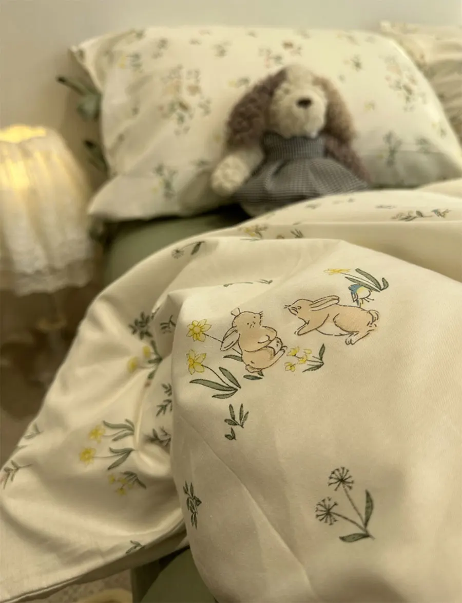 

Vintage pastoral rabbit green bedding set kid teen,twin full queen king cotton home textile bed sheet pillow case quilt cover