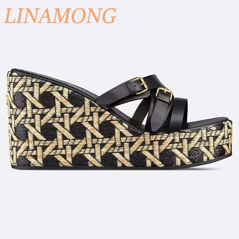 Slope Heel Open Toe One Line Slippers Fashionable Summer Outerwear Simple Thick Sole Set Style Comfortable Versatile Sandals