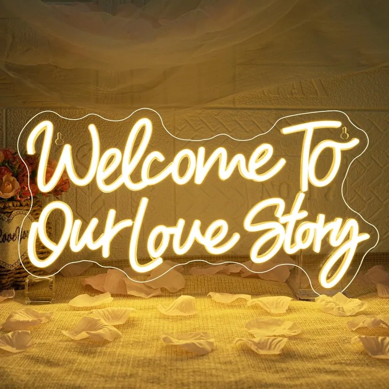 

Welcome To Our Love Story Neon Signs for Wall Decor Dimmable Led Sign for Wedding Home Anniversary Party Decoration Lover Gifts