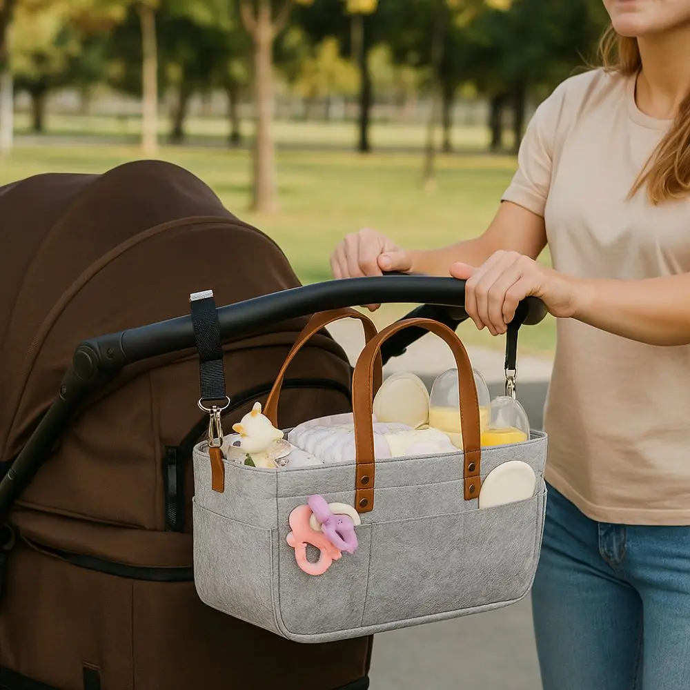 

Simple Large Capacity Felt Diaper Storage Bag Foldable with Handle Baby Felt Storage Basket Portable Mummy Bag for Home