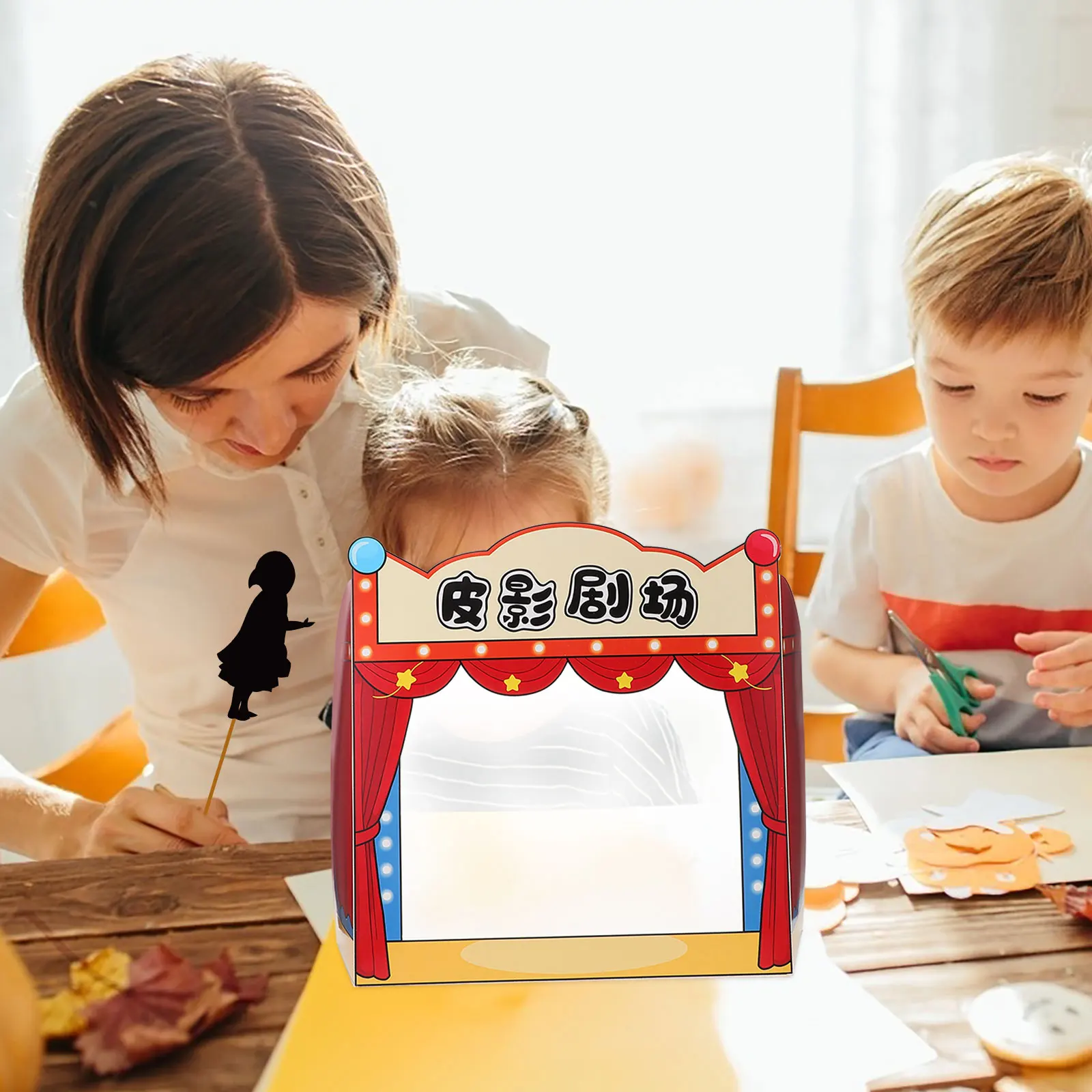 Shadow Puppet Stage Storytelling Kit Traditional Chinese Toy Play Theater Puppets Game Educational Props Small H Puppet Stage