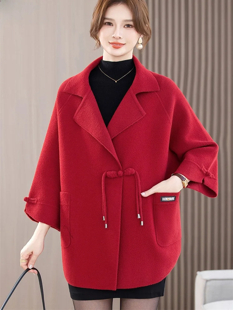 

Шикарное пальто средней длины с поясом для женщин среднего возраста, модный отложной воротник, открытый кардиган, легкий апейский крой