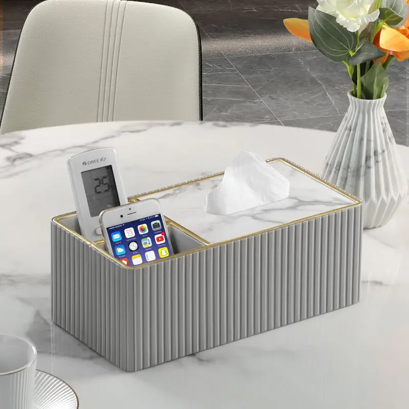 

Light Luxury Desktop Storage Box Tissue Box Holder Organizer Multi-functional Square Desk Organizer for Living Room Dining Room