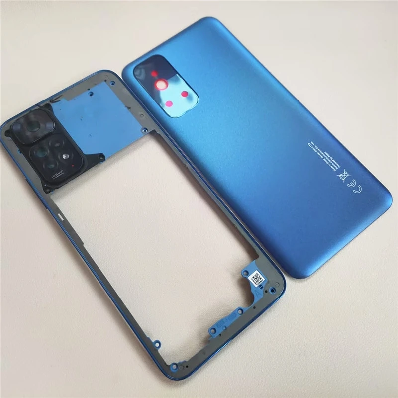 Full Housing Back Battery Cover for Xiaomi Redmi Note 11S /Note11 4G Rear Case Middle Frame + Volume Button + Camera Glass