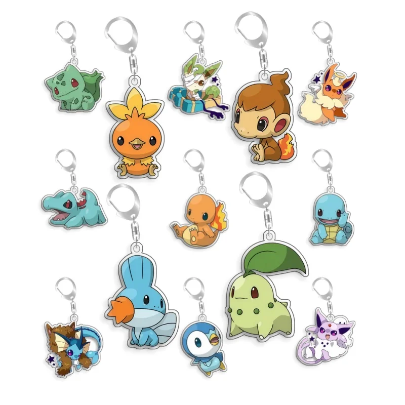 Chaveiro de Acrílico Artesanal Fofo de Desenho Animado Anime para Pokémon Elf Qikachu Bulbasaur Torchic Chespin Chimchar Flareon - Presente de Brinquedo