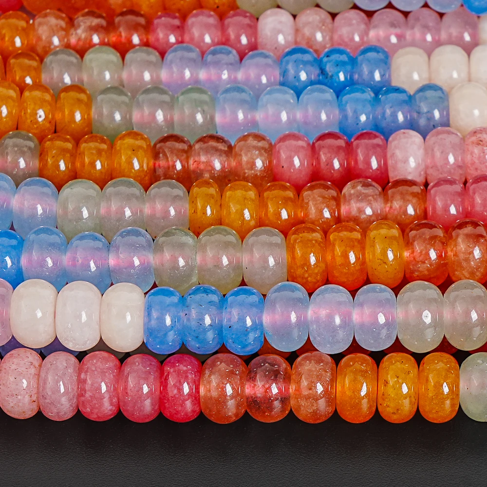 

8x5mm Pastel Rainbow Jade Beads Polished Smooth Rondelle Loose Beads for DIY Delicate Bracelet Necklace Jewelry Making