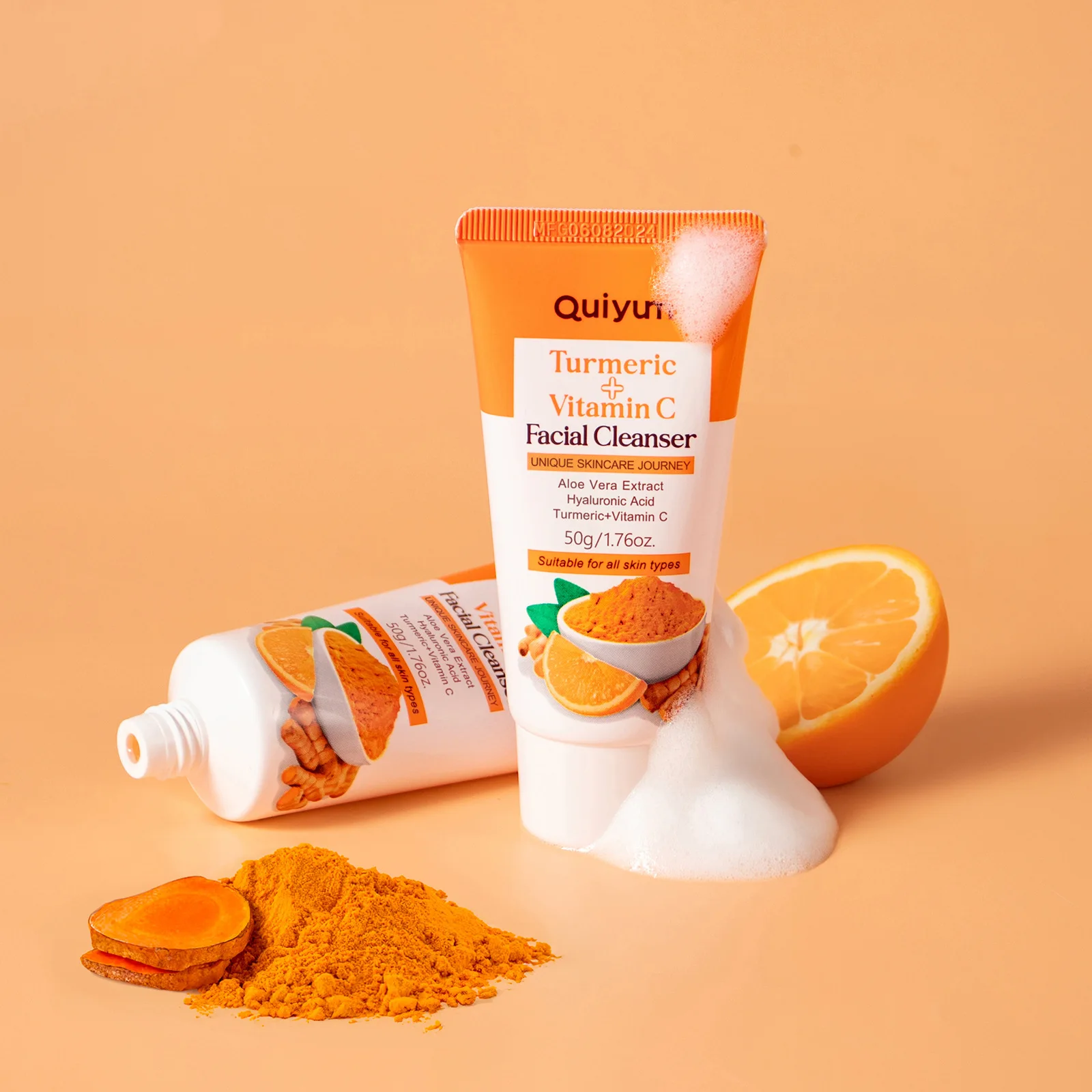 

QUIYUM 50g Vitamin C Turmeric Cleanser Pore Minimizing Hydrating Face Wash for All Skin Types Brightening Gentle Facial Cleanser