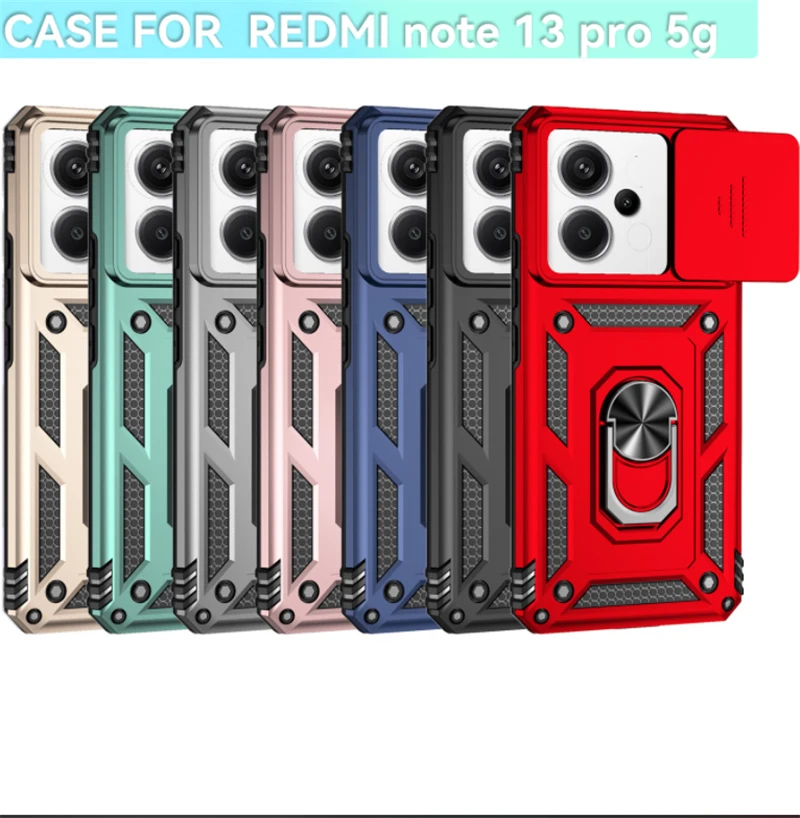 For Redmi Note 13 Pro 5G Case Slide Lens Cover Xiaomi Redmi Note 13 Pro Fundas Military Grade Ring Holder Case Redmi Note 13 Pro