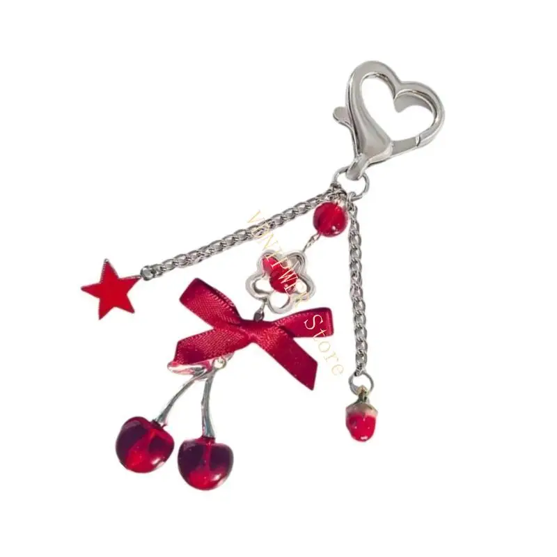 

Eye Catching Cherry Pendant Keyring With Bows For Youth Women And Trendsetters D08E