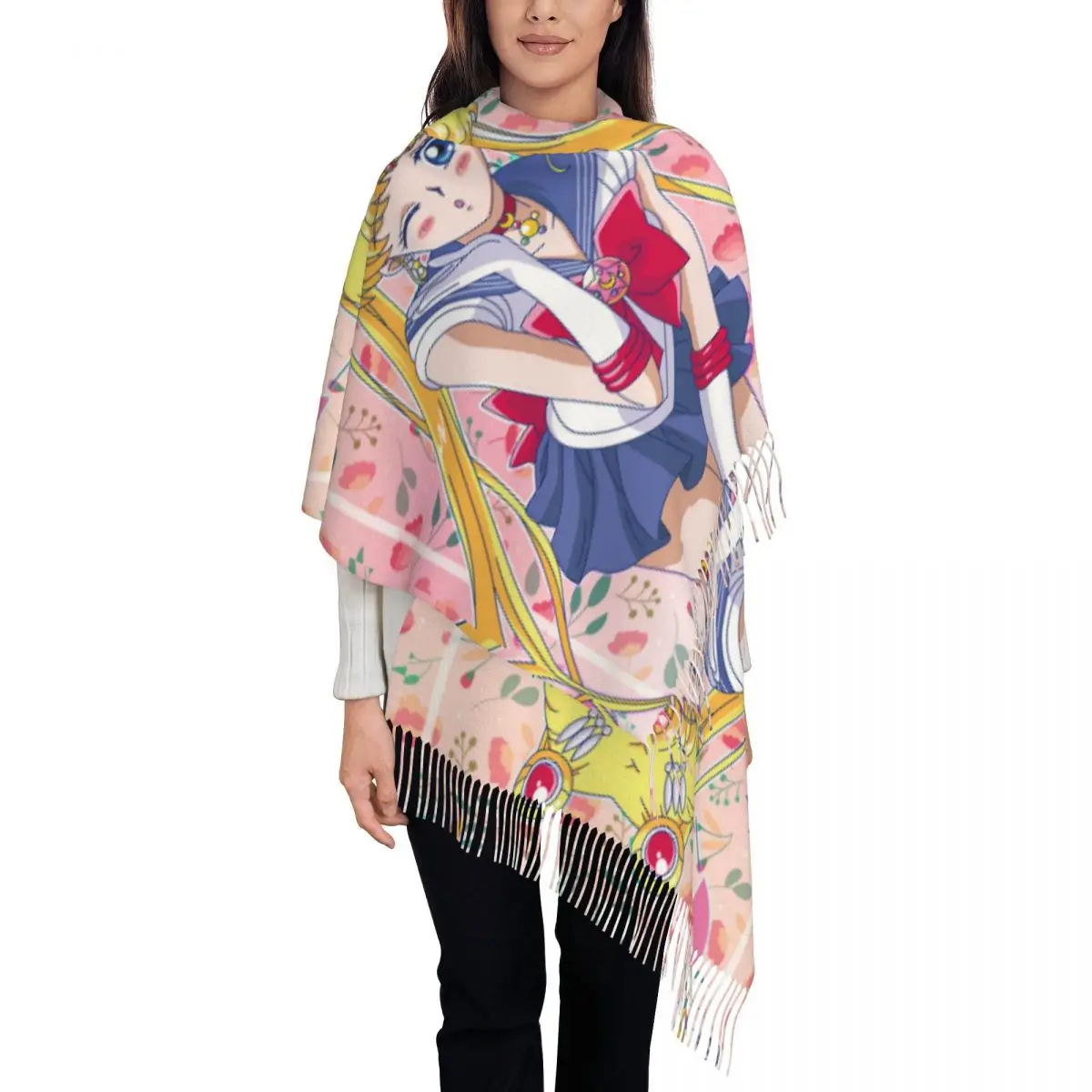 

Lady Large Japanese Shojo Sailor Scarves Women Winter Soft Warm Tassel Shawl Wrap Anime Moon Girl Scarf