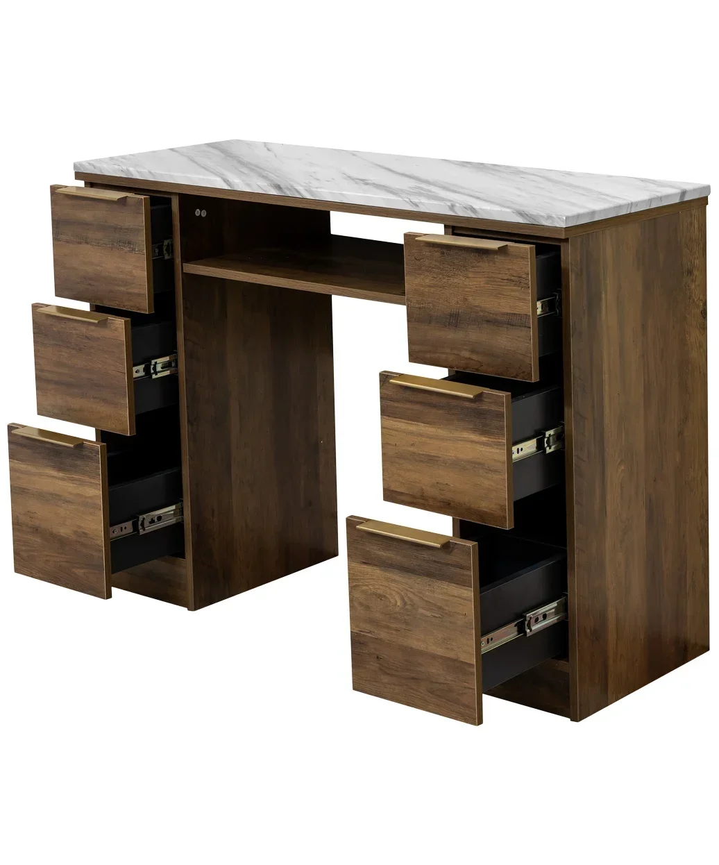 

Custom Marble Nail Tech Table With Chair Set Manicure Furniture Beauty Salon Wooden Manicure Table with Dust Collector