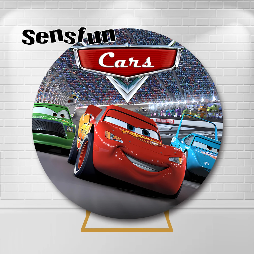 Carros de filme redondo fotografia pano de fundo personalizado mcqueen corrida tema crianças menino festa de aniversário chá de bebê decoração fundo