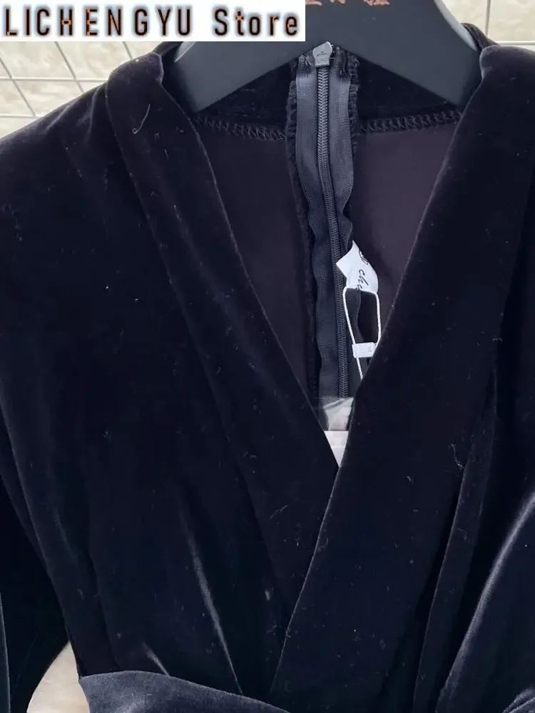 New Elegant Style Chic Jumpsuit Women V-neck Velvet Bandage High Waist Solid Color Jumpsuit Winter Spring