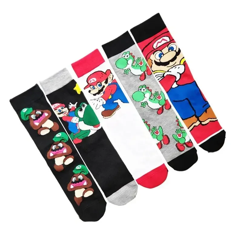 Super Marios Bros Cotton Socks Anime Figure Yoshi Luigi Bowser Men Women Funny Cosplay Socks Cute Cartoon Mid-tube Sports Socks