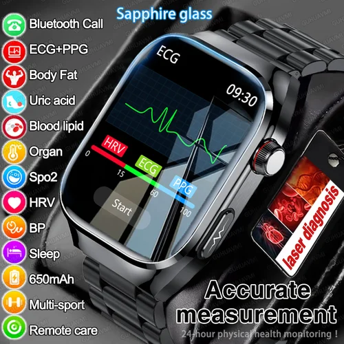 Nuevo reloj inteligente ECG para examen físico, salud de órganos, presión arterial, ácido úrico, relojes para grasa corporal, llamada Bluetooth, reloj inteligente