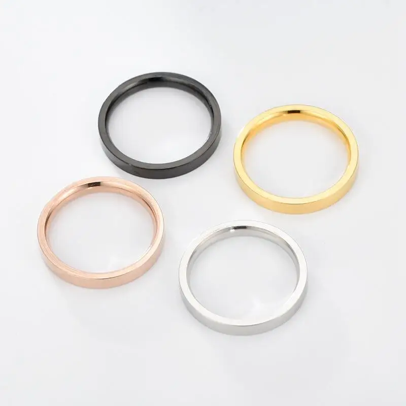 Meetvii 3MM Simple Titanium Steel Gold&Black&Silver-color Couple Ring Fashion Rose Gold Finger Ring for Women Men Jewelry