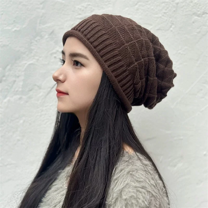 Solid Color Knitted Female Hat Cozy Thick Knit Head Cover Comfort Versatile Street Style Cap Beanies Daily Warm Hair Accessories