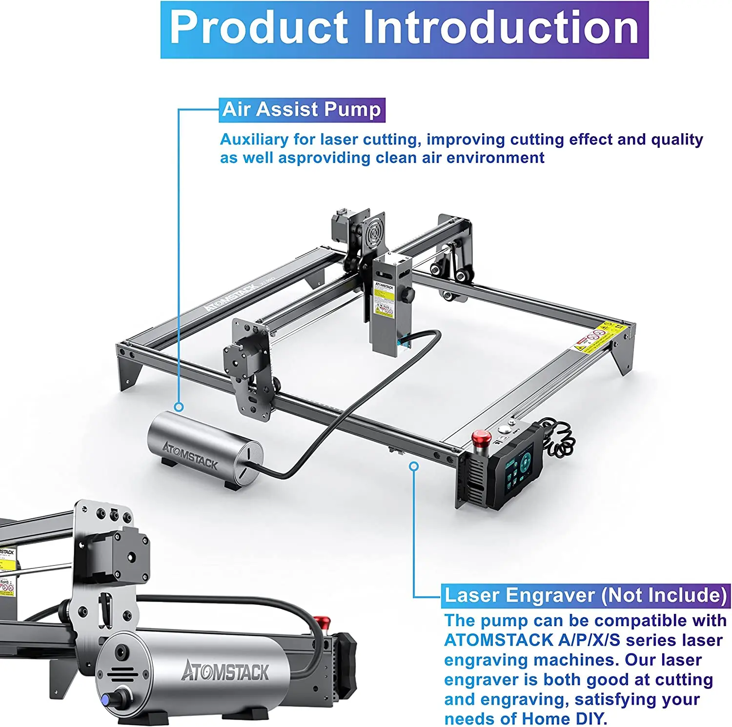 Atomstack Air Assist Set 30 L/min Adjustable Air Support For Laser Engraver Engraving Machine Cutting Edge Cleaner And Smoother