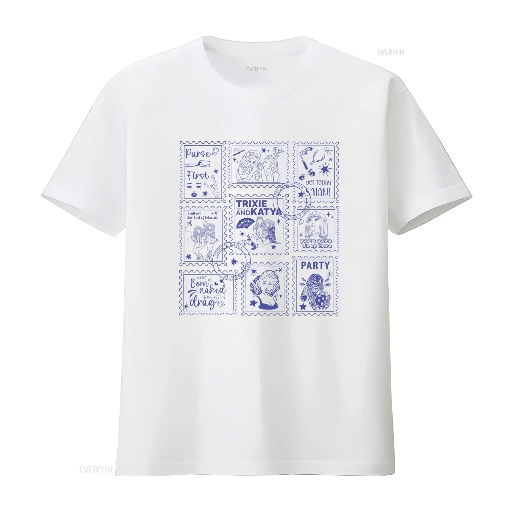 Trixie Katya Doodle Stamp Design T Shirt Vintage Style for Rupauls Drag Race Fans vintage Washed Comfortable streetwear Soft