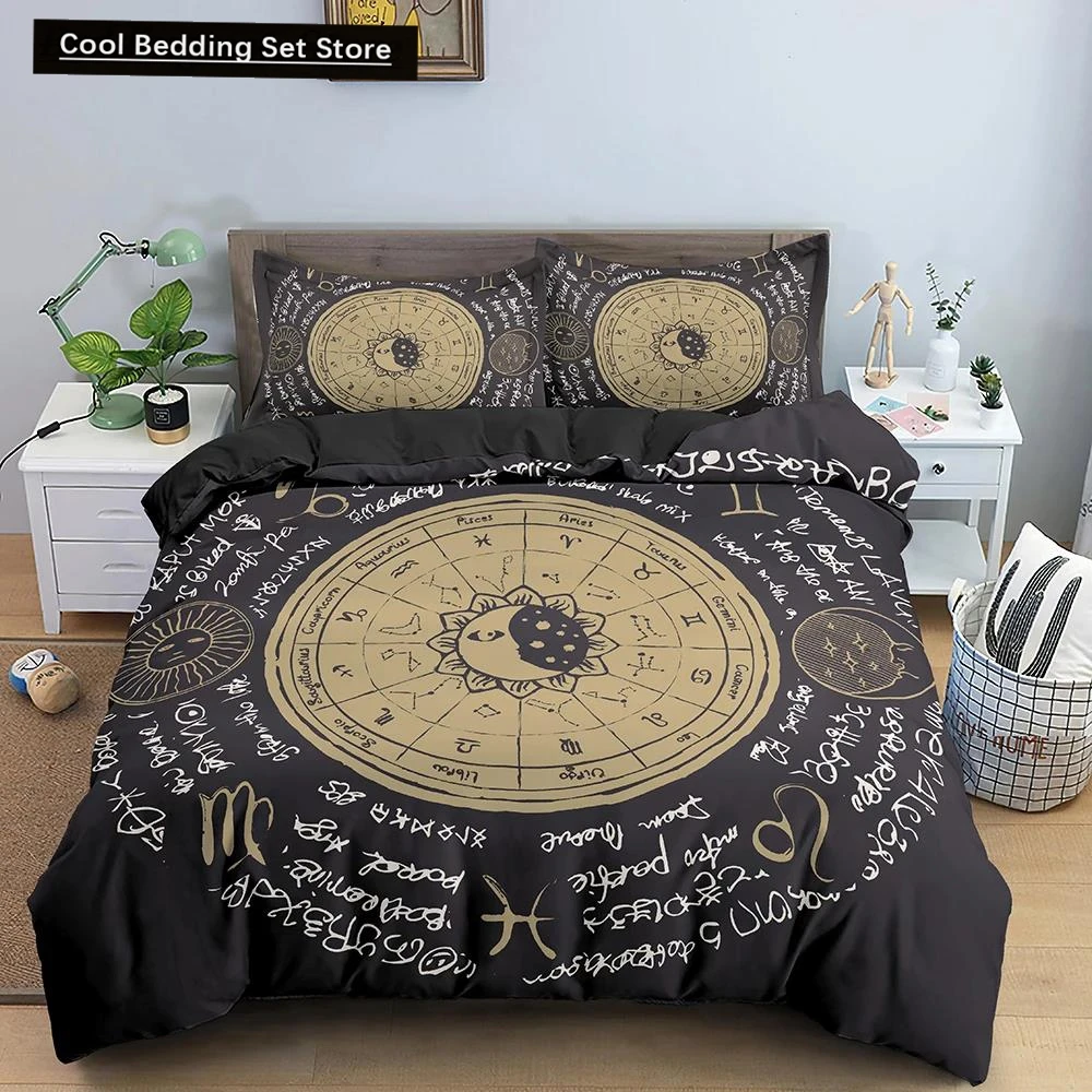 Constellation King Queen Duvet Cover Astrological Bedding Set for Kids Teens Adults Psychedelic Tarot Astrology Soft Quilt Cover