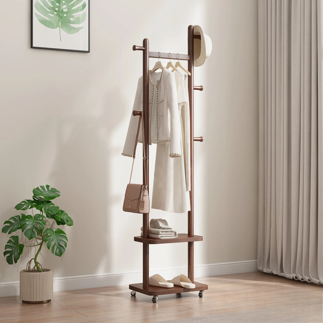 

Solid wood coat rack Floor-to-ceiling hanger Movable creative hanger Hanging bag rack Simple modern clothes rack Household