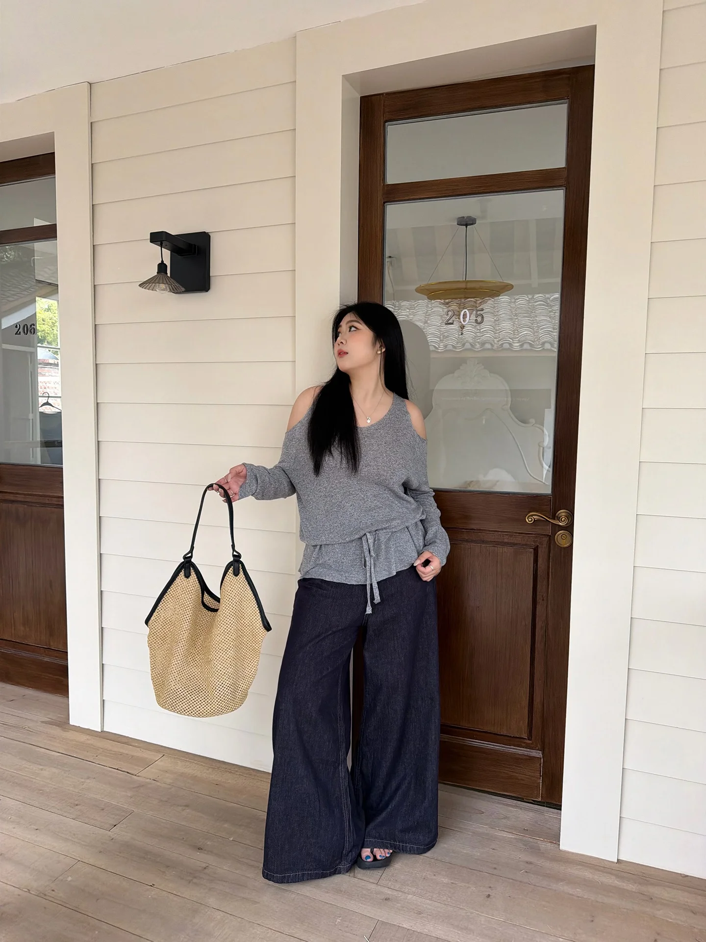 

NINI ONE High Waist Wide Leg Jeans Slimming Hip Covering plus Size Versatile Straight Cut Pure Color Mid-Length for Women