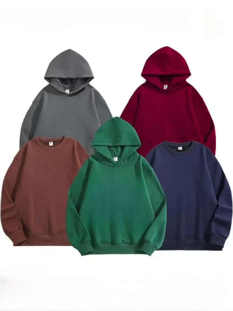 Cross border autumn and winter plus velvet thick pure cotton hooded sweatshirt for men and women, solid color off shoulder pullo