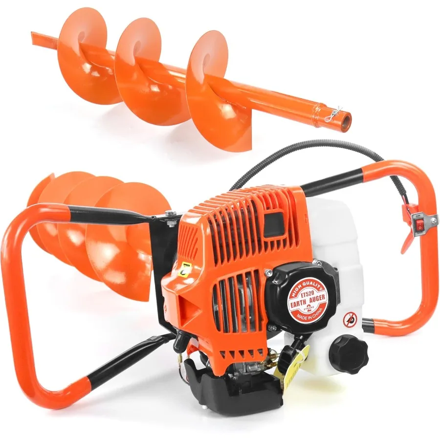 

52CC 2-Stroke Gas Powered Earth Auger Post Fence Hole Digger with 6 and 10 Auger Drill Bits for Garden Lawn Applications