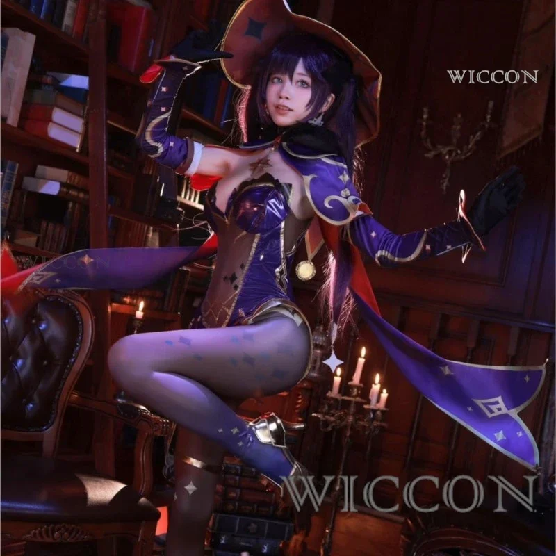 Anime Game Genshin Impact Mona Cosplay Costumes Jumpsuit Halloween Costume for Women Carnival Party Sexy Uniform Wig Clothing