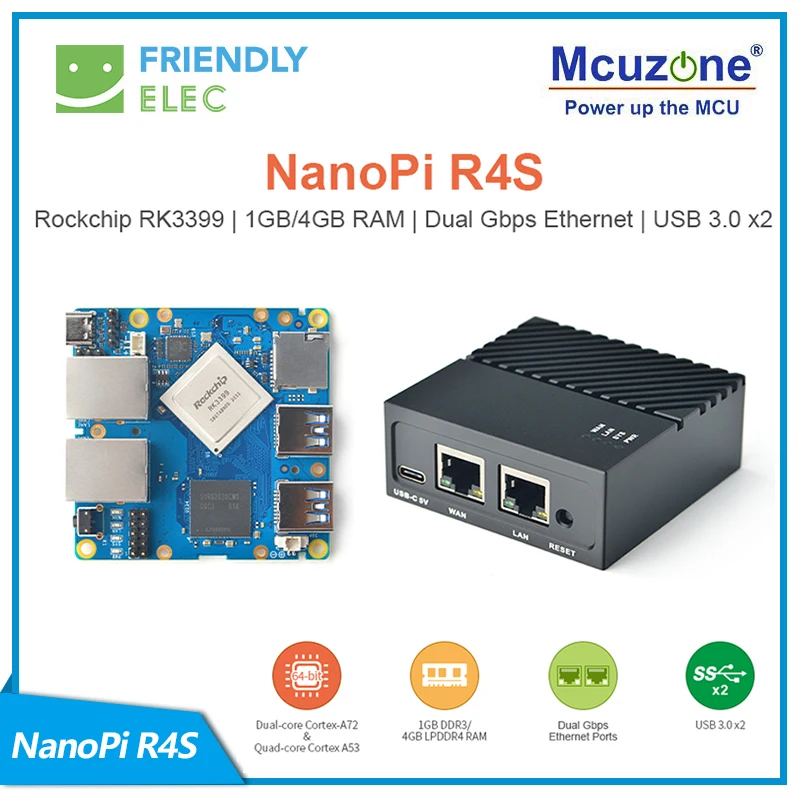 

R4SE FriendlyELEC NanoPi R4S 4GB Dual Gbps Ethernet Gateways Support OpenWrt LEDE System V2ray SSR Linux Rockchip RK3399