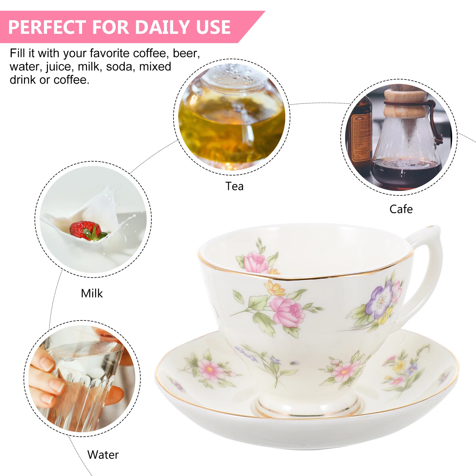 

1Set Bone China Coffee Cup Saucer Set Home Bakery Coffee Tea Milk Juice Milk Cup Tableware Tray