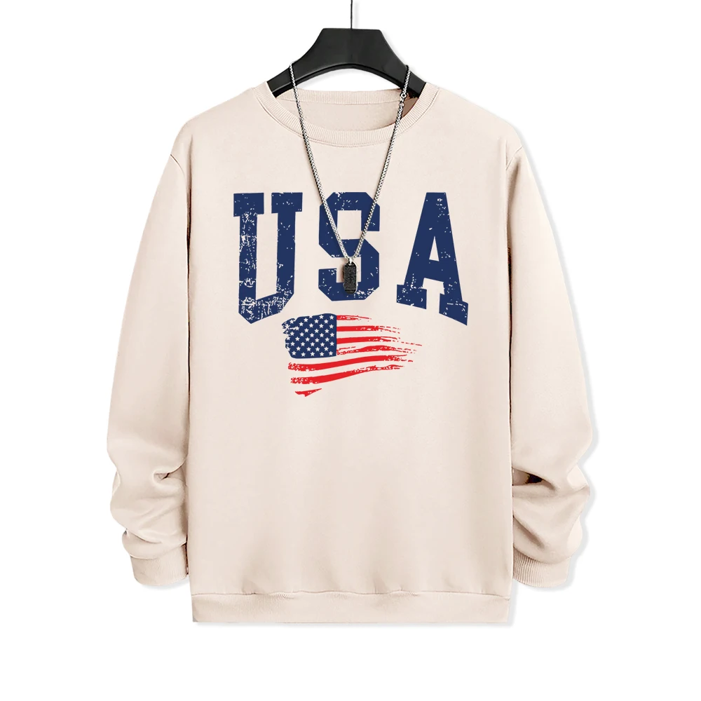 Usa Fluttering National Flag Menswear Vintage Warm Sweatshirts Cartoons Fleece Hoodies Harajuku Fleece Clothing Autumn New