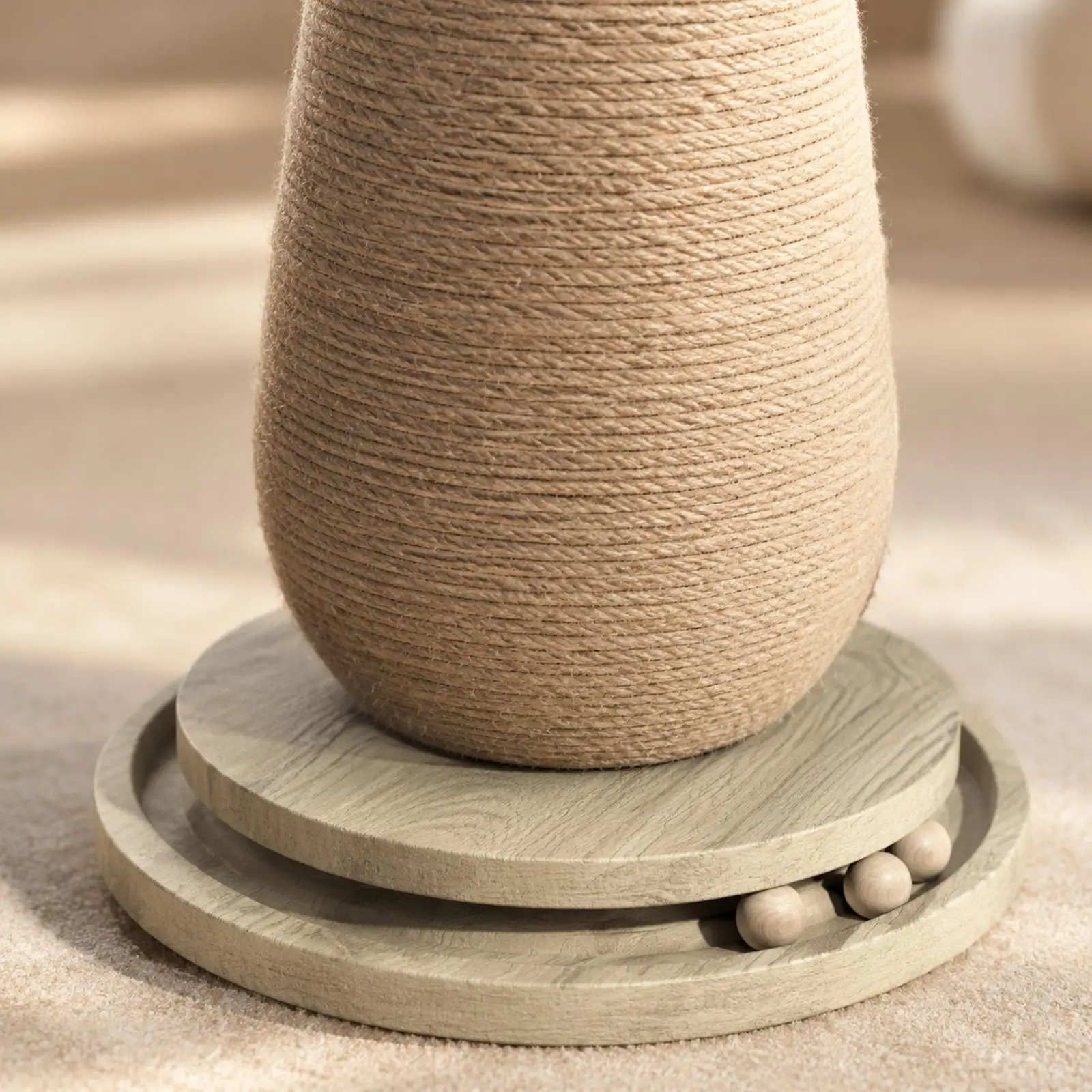 Indoor Cat Scratching Post Palm Tree Style with Sisal Rope Coated Column and Toy Ball on Wood Base for Cats
