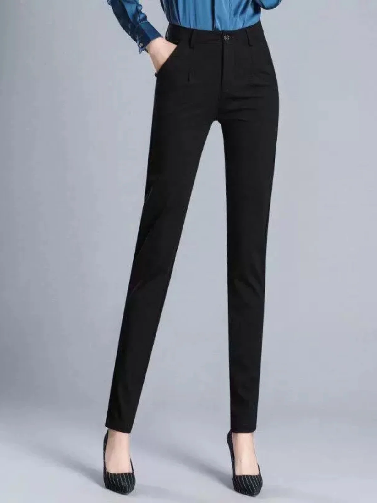 

New Women's High Waist Straight Leg Formal Pants Autumn Spring Sle Slimming Drapey Nine-Tenths Length Ladies' Suit Pants