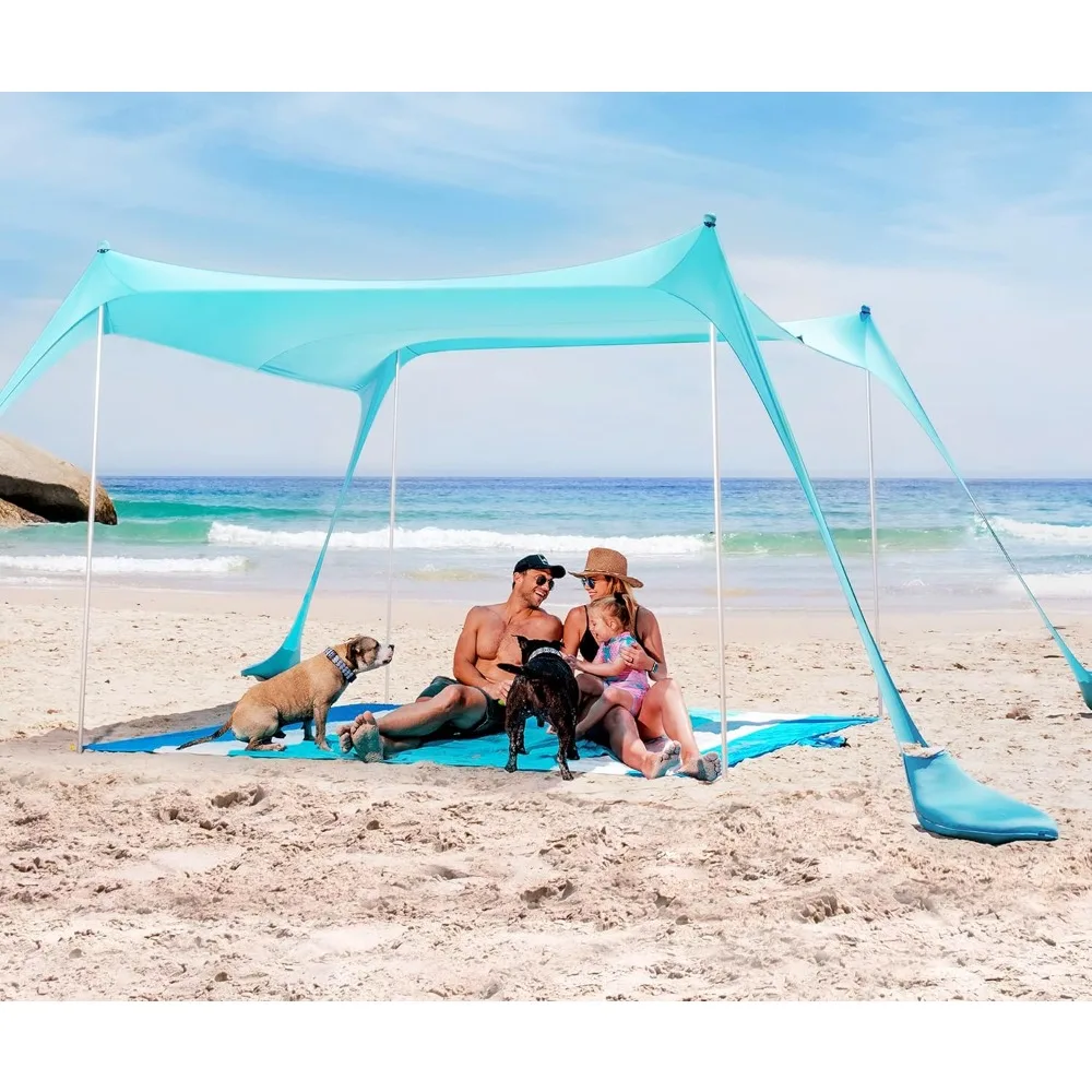 Beach Tent Shelter with UPF50+ Protection, Includes Sand Shovel, Ground Pegs, Stability Poles, Outdoor Pop Up Shade Canopy