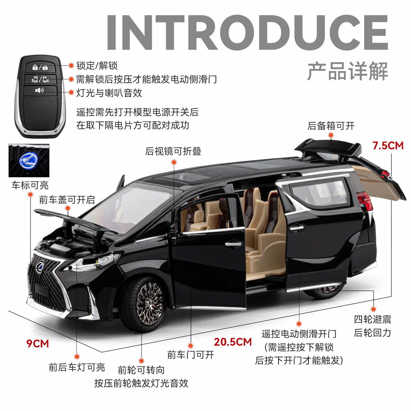 Remote 1:24 LM300H Diecast Model Car Luxury MPV Alloy Simulation Business Car Model Display Collectible Gift for Car Enthusiasts