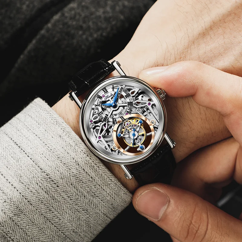 Haofa Skeleton Tourbillon Mens Watch CNC Classical Texture engraving Sapphire Manual Movement Mechancial Watches Business 1602