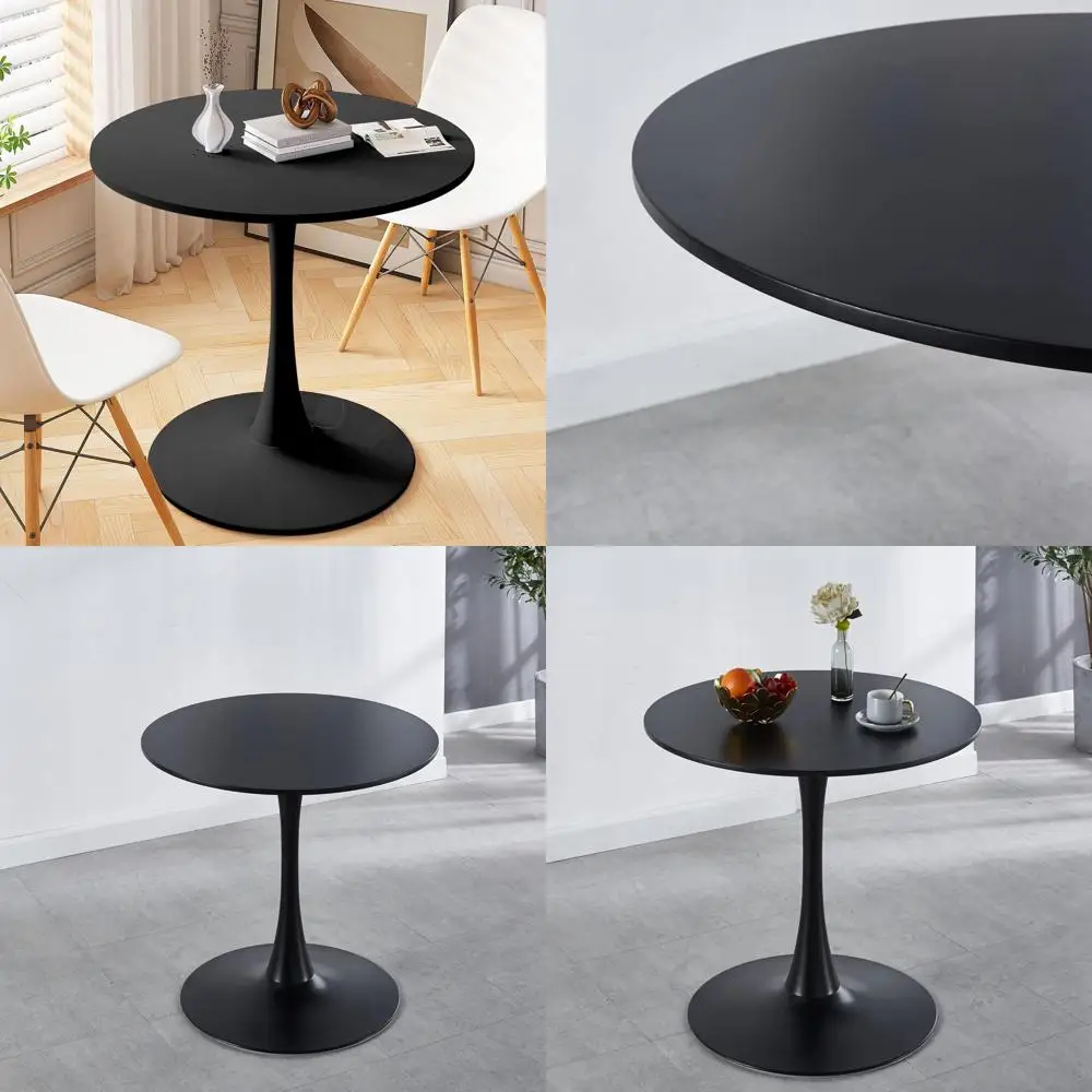

32 Inch Round Dining Table with MDF Top and Metal Pedestal Base, Suitable for 2-4 People, Ideal for Small Spaces, Black