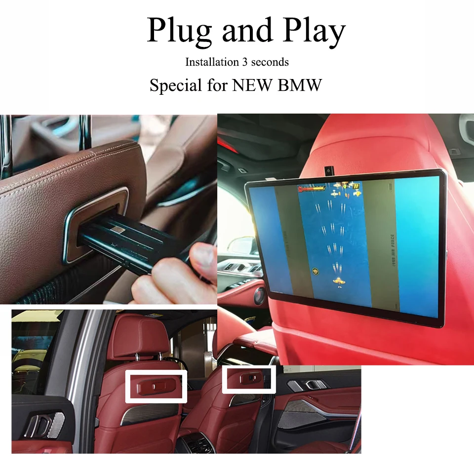 

Car TV HDMI Screen Rear Seat Entertainment System For 2024 2025 2026 BMW X3 G08 Android 13.0 OS Headrest Monitor Plug And Play
