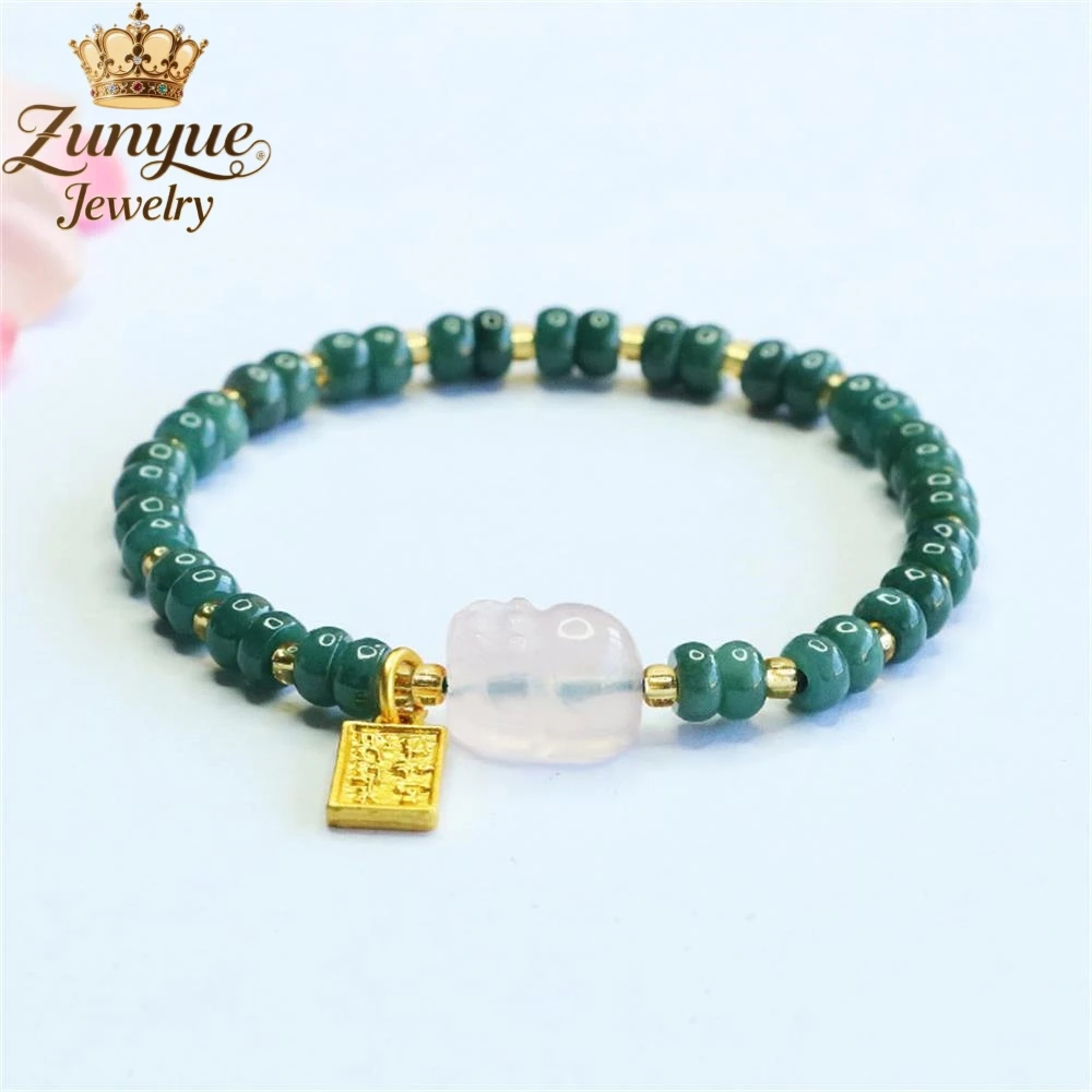 

Natural A-Grade Blue Water Jadeite Abacus Beads, Pink Crystal PI Xiu Bracelet Luxury Quality Fashion Jewelry Exquisite Elegant