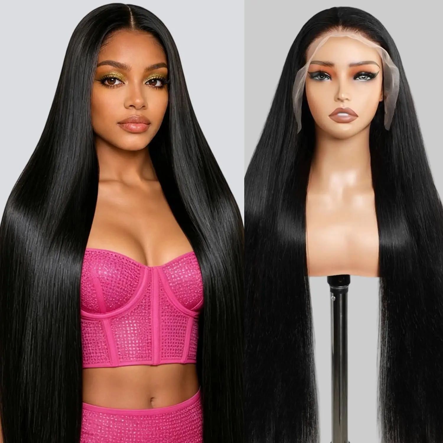 200 Density Bone Straight Hd Transparent 13x6 PrePlucked Lace Frontal Wig 30 40 46 Inch Hd Lace Front Human Hair Wigs 100% Real Hair For Black Women