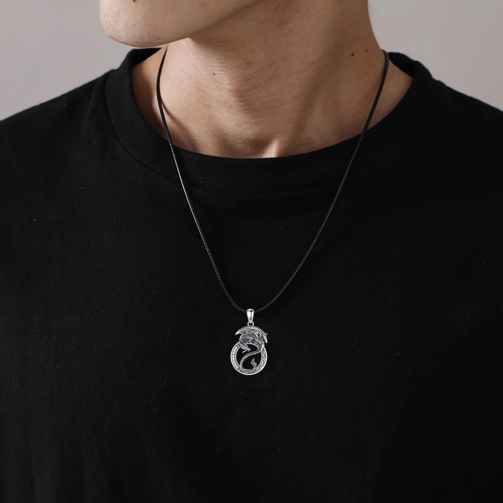 Eudora 925 Sterling Silver Dragon Yin Yang Pendant for women man Vintage Round Amulet Necklace Personality Jewelry Party Gift